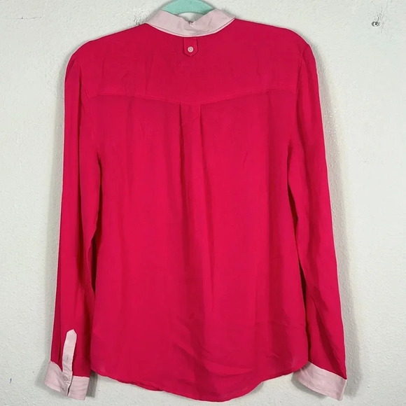 Anthropologie Maeve Hot Pink Bagatelle Button Down Long Sleeve Blouse Size 4 - Picture 11 of 13